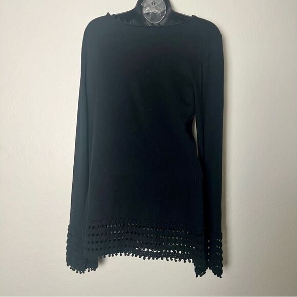 Yoana Baraschi Black V Neck Crochet Hem Cuff Tunic sweater L Indie Boho Hippie - Picture 9 of 14